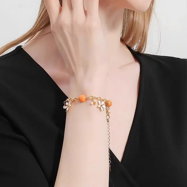 谧月珠宝 柑橘晨曦果 桔祥如意精致高级感高档中国风 小众设计清新甜美可爱气质温柔优雅少女感栀子花手饰 合金 手链 女款