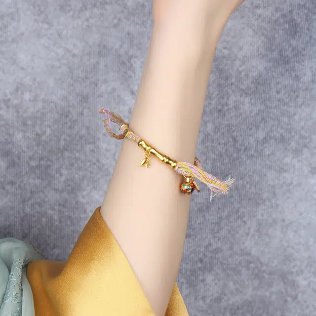 谧月珠宝 节节高升 新中式福字民族风古法珐琅黄财神轻奢精致高级感百搭手工可调节久不掉色好运 合金 手链 男女同款情侣款