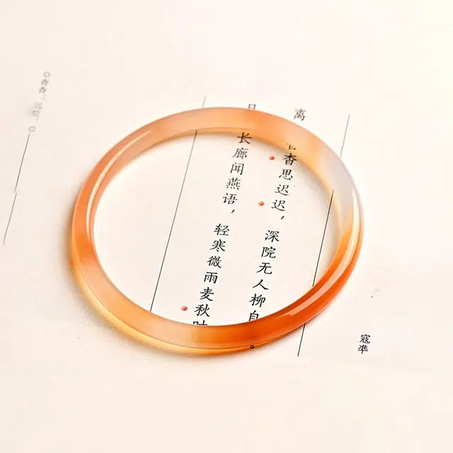 谧月珠宝 国潮 古风叠戴 一步一响 荆棘干枯玫枫叶红 蜜糖 冰彩俏色玉髓 橘色圆条 玛瑙 手镯 女款