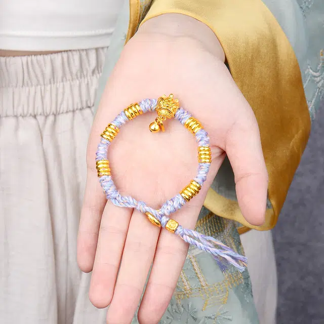 谧月珠宝 新中式国潮中国风招财纳福醒狮手工编织绳轻奢精致小清新吉祥如意古法铃铛百搭出勤必备好运 合金 手链 男女同款情侣款