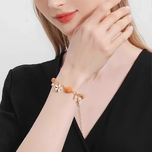 谧月珠宝 柑橘晨曦果 桔祥如意精致高级感高档中国风 小众设计清新甜美可爱气质温柔优雅少女感栀子花手饰 合金 手链 女款