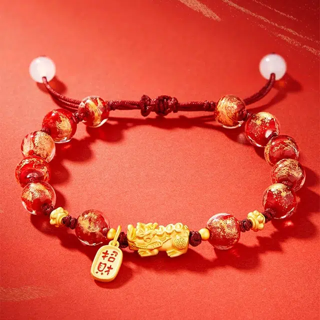 谧月珠宝 香灰貔貅吞金兽新中式国潮古风小众设计高端大气手工编织可调节 琉璃 手链 男女同款情侣款