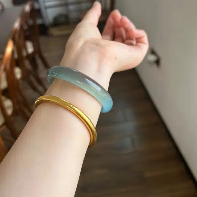 谧月珠宝 一步一响 新中式库里蓝素圈镯 国潮轻奢民族风小众高级复古简约百搭气质优雅 旗袍汉服 玛瑙 玉石手镯 女款