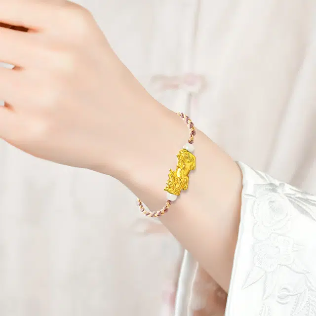 谧月珠宝 发财貔貅吞金兽 新中式国潮风转运珠 招财纳福 复古文艺学生手工编绳 可调节 合金 菩提 手链 男女同款情侣款