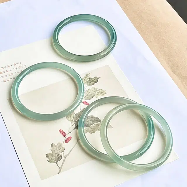 谧月珠宝 新中式 国潮风 冰翠油青美人条 一步一响国风复古叮当 清新雅致 玛瑙 手镯 女款 精美礼盒