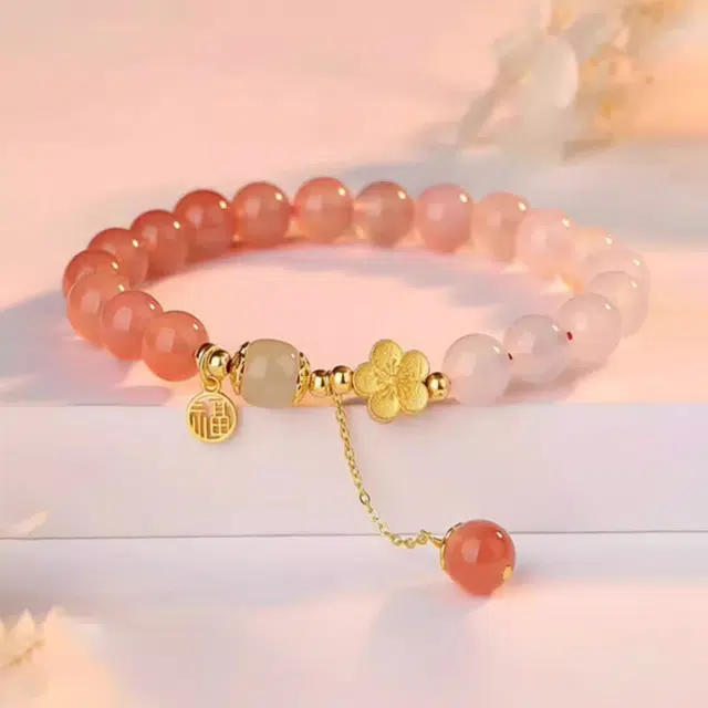 谧月珠宝 轻奢小众设计精致高级感小清新森系甜美手饰品 桃花朵朵新中式显白气质十里桃花 玛瑙 玉石手串 女款