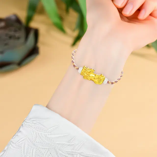 谧月珠宝 发财貔貅吞金兽 新中式国潮风转运珠 招财纳福 复古文艺学生手工编绳 可调节 合金 菩提 手链 男女同款情侣款