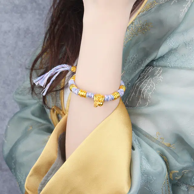 谧月珠宝 新中式国潮中国风招财纳福醒狮手工编织绳轻奢精致小清新吉祥如意古法铃铛百搭出勤必备好运 合金 手链 男女同款情侣款