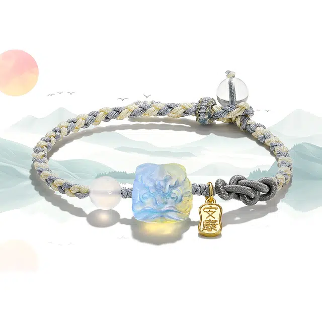 谧月珠宝 新中式国潮风 祥瑞醒狮手工雕刻狮来运转 小众设计招财纳福 合金 手链 男女同款情侣款