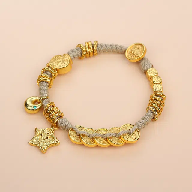 谧月珠宝 吉祥如意 新中式国潮风可爱公主风星星黄财神盘缠招财纳福手工编织绳百搭通勤 合金 手链 男女同款情侣款