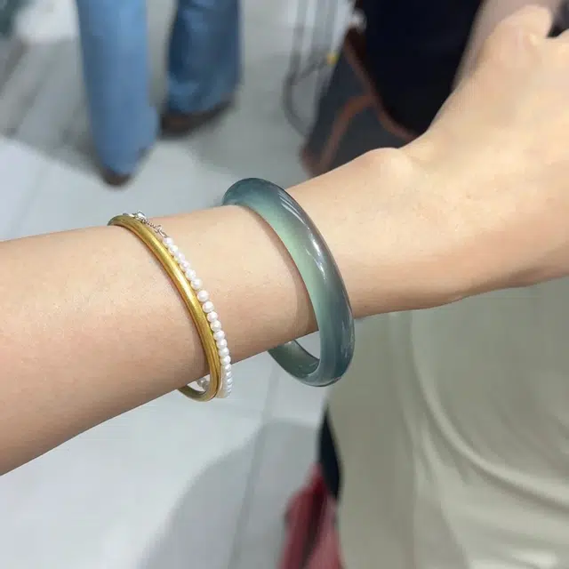 谧月珠宝 一步一响 新中式库里蓝素圈镯 国潮轻奢民族风小众高级复古简约百搭气质优雅 旗袍汉服 玛瑙 玉石手镯 女款