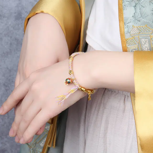 谧月珠宝 节节高升 新中式福字民族风古法珐琅黄财神轻奢精致高级感百搭手工可调节久不掉色好运 合金 手链 男女同款情侣款