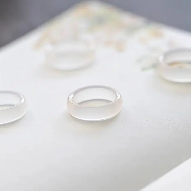 谧月珠宝 白月光荔枝冻 精致冰透莹润光滑剔透 新中式 复古 国风 国潮 古风雅韵气质清冷感 玛瑙 戒指 女款