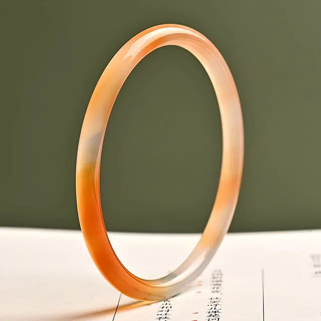 谧月珠宝 国潮 古风叠戴 一步一响 荆棘干枯玫枫叶红 蜜糖 冰彩俏色玉髓 橘色圆条 玛瑙 手镯 女款