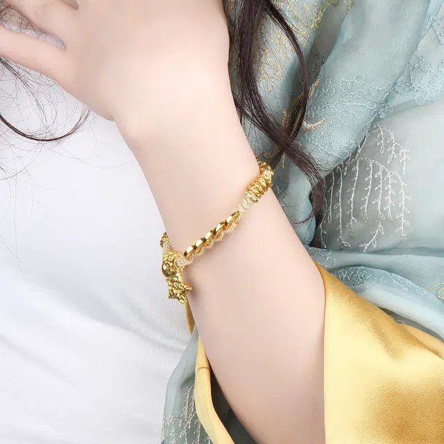 谧月珠宝 吉祥如意 新中式国潮风可爱公主风星星黄财神盘缠招财纳福手工编织绳百搭通勤 合金 手链 男女同款情侣款