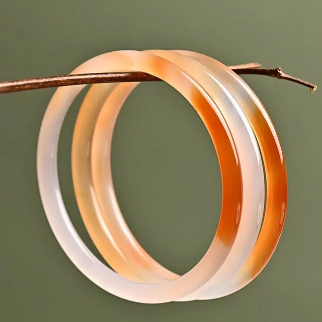 谧月珠宝 国潮 古风叠戴 一步一响 荆棘干枯玫枫叶红 蜜糖 冰彩俏色玉髓 橘色圆条 玛瑙 手镯 女款