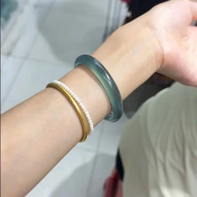 谧月珠宝 一步一响 新中式库里蓝素圈镯 国潮轻奢民族风小众高级复古简约百搭气质优雅 旗袍汉服 玛瑙 玉石手镯 女款