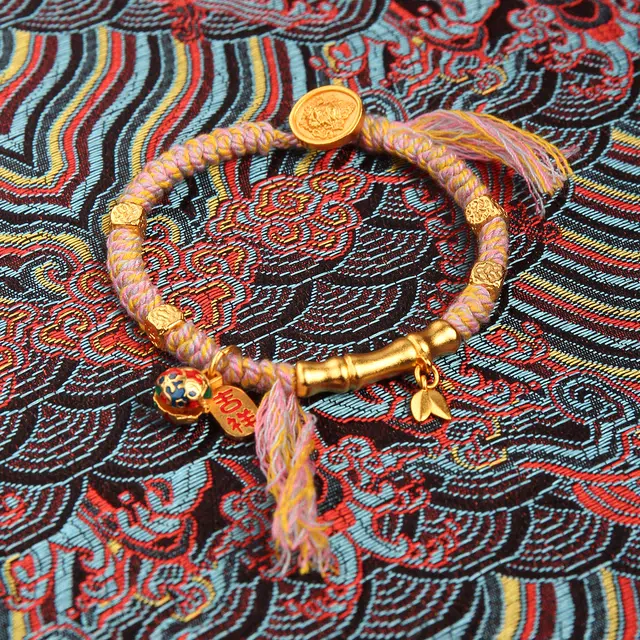 谧月珠宝 节节高升 新中式福字民族风古法珐琅黄财神轻奢精致高级感百搭手工可调节久不掉色好运 合金 手链 男女同款情侣款