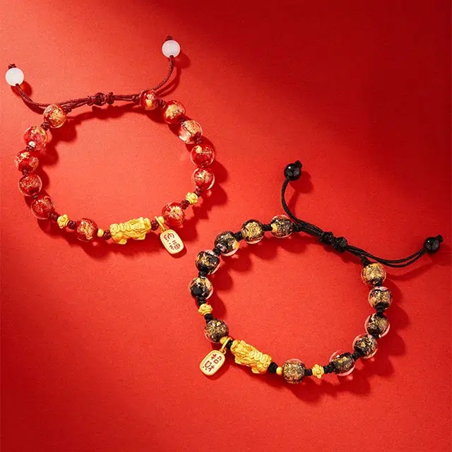 谧月珠宝 香灰貔貅吞金兽新中式国潮古风小众设计高端大气手工编织可调节 琉璃 手链 男女同款情侣款