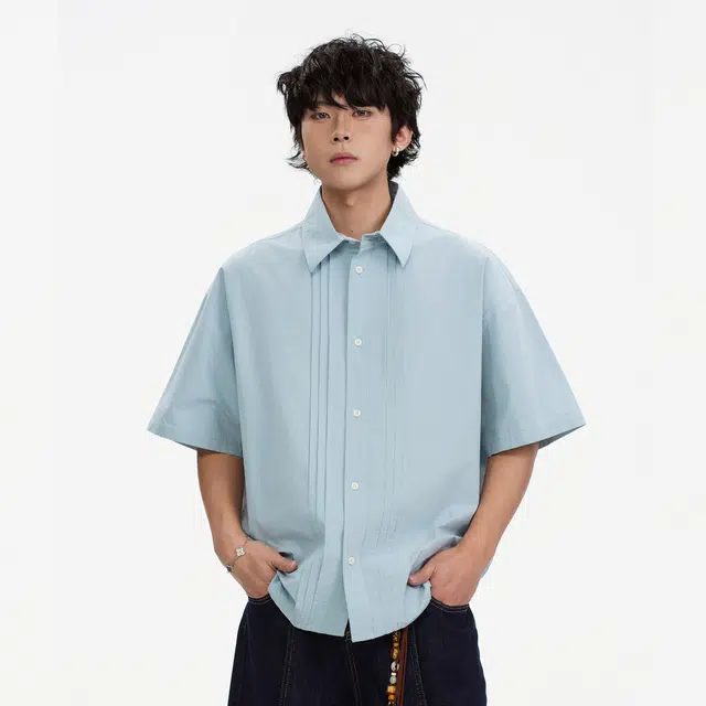徐太浪 通勤复古褶皱纯棉宽松廓形潮牌高级感宽松休闲短袖衬衫 男女同款