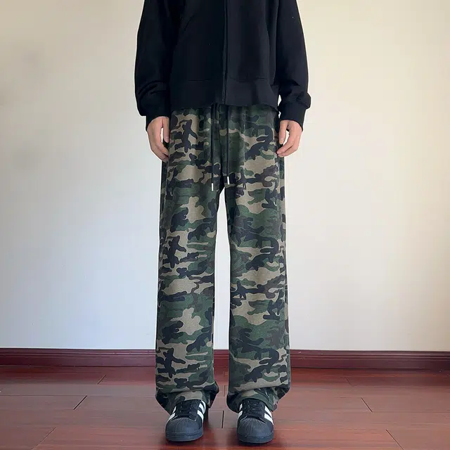 徐太浪 美式复古高街设计感直筒阔腿迷彩户外运动风休闲裤 男女同款