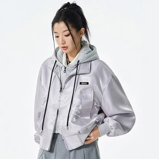 徐太浪 美式复古假两件春秋潮流高街设计感宽松百搭连帽外套夹克 男女同款