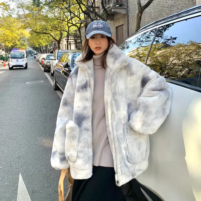 徐太浪 羊羔绒扎染外套仿兔毛立领宽松加厚情侣皮草棉服 男女同款