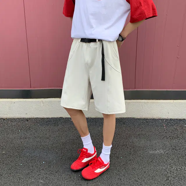徐太浪 夏季腰带设计宽松直筒速干沙滩裤运动透气凉感五分休闲短裤 男女同款