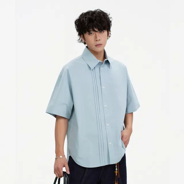 徐太浪 通勤复古褶皱纯棉宽松廓形潮牌高级感宽松休闲短袖衬衫 男女同款