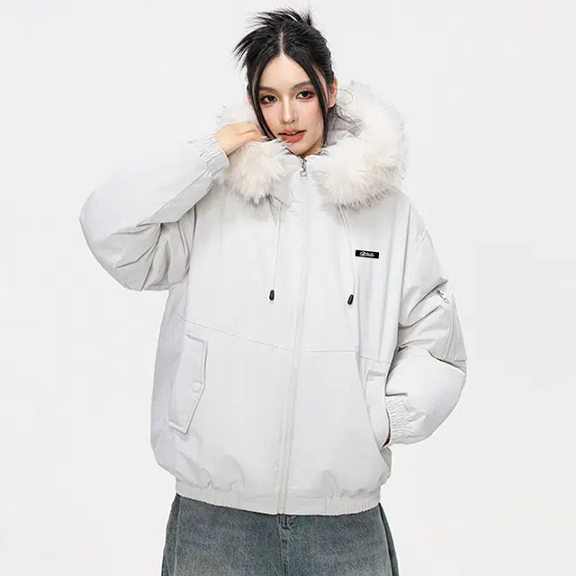 徐太浪 美式高街大毛领连帽外套冬季设计感加厚棉衣棉服 男女同款