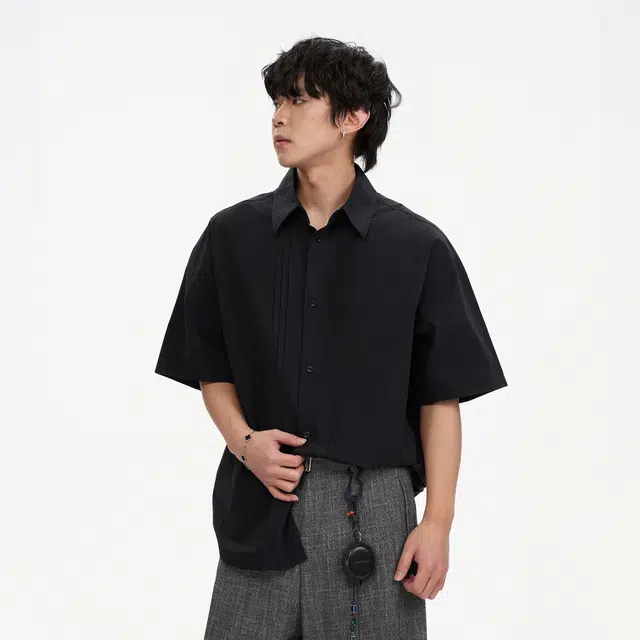 徐太浪 通勤复古褶皱纯棉宽松廓形潮牌高级感宽松休闲短袖衬衫 男女同款