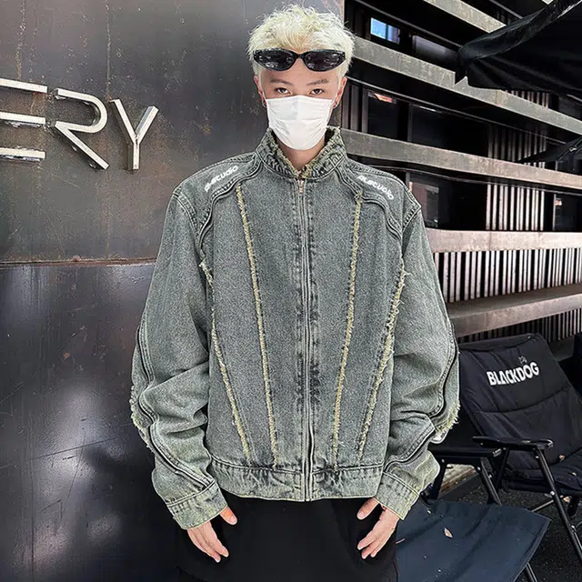 徐太浪 美式高街水洗做旧设计感猫须牛仔外套街头风耐磨痞帅休闲情侣上衣夹克 男女同款