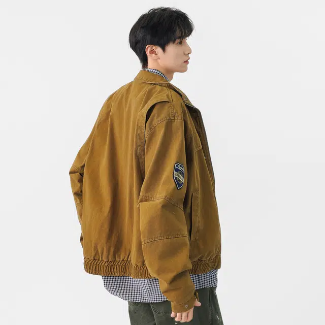 徐太浪 美式高街复古水洗拼接外套潮流翻领工装设计百搭款式长袖耐磨保暖牛仔上衣夹克 男女同款