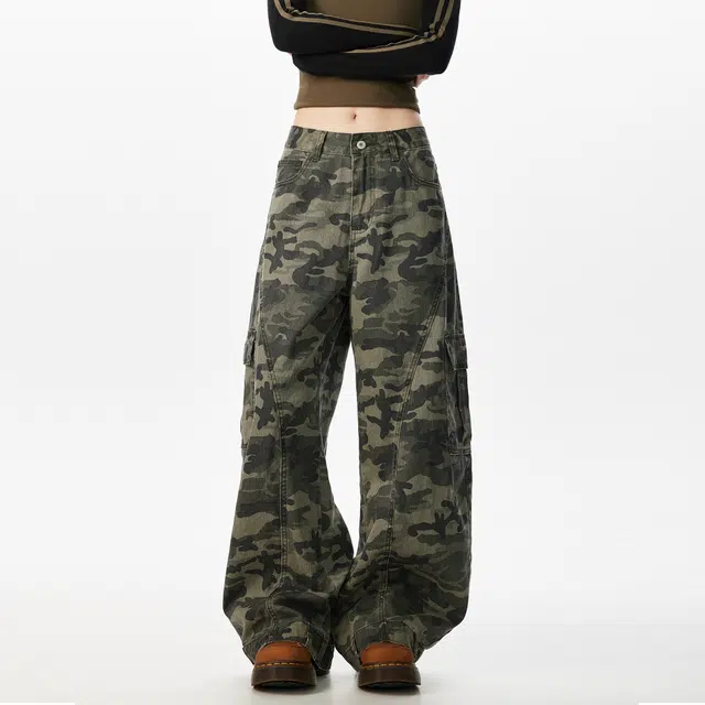 徐太浪 美式复古大口袋设计感中缝弧形拼接工装弯刀裤宽松显瘦潮牌休闲牛仔裤 男女同款