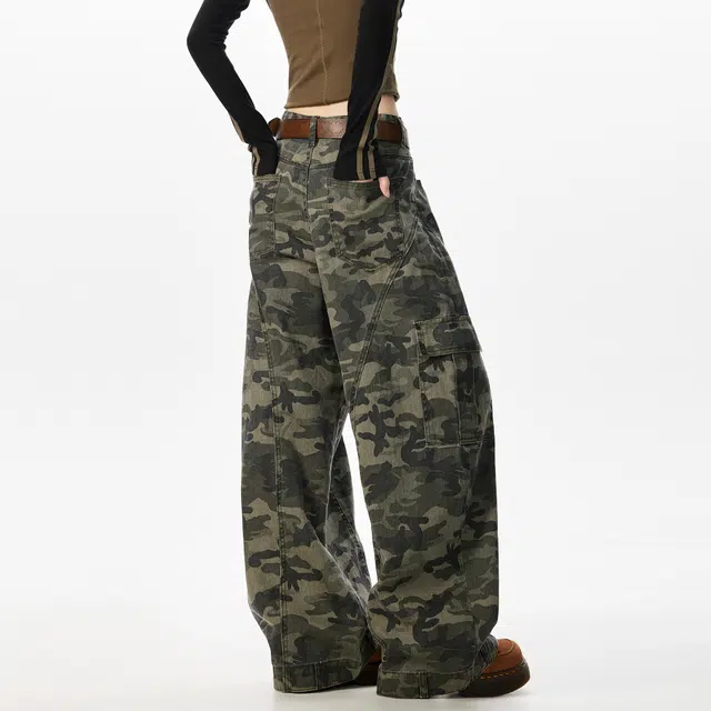 徐太浪 美式复古大口袋设计感中缝弧形拼接工装弯刀裤宽松显瘦潮牌休闲牛仔裤 男女同款