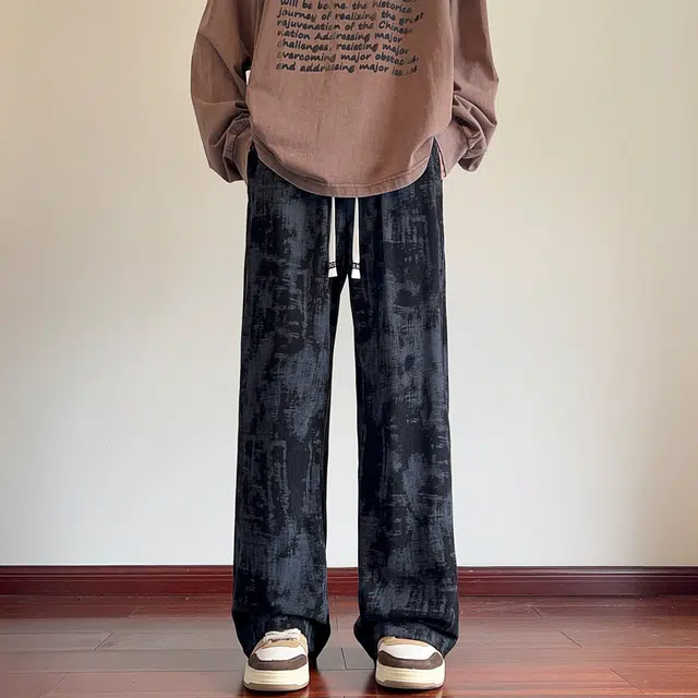 徐太浪 新中式国潮扎染渐变设计抽绳宽松微喇休闲裤 男女同款