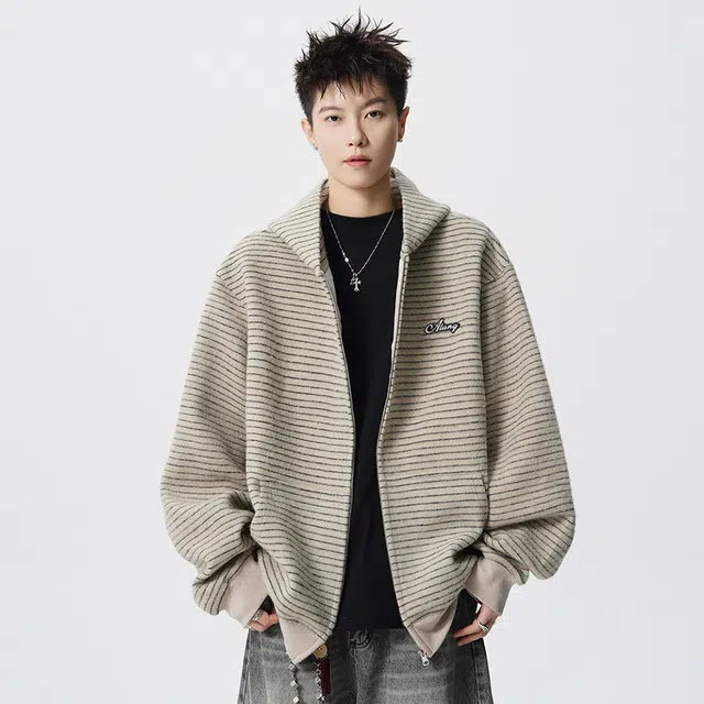 徐太浪 美式复古条纹连帽外套秋冬季宽松卫衣 男女同款