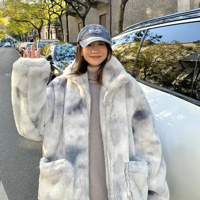 徐太浪 羊羔绒扎染外套仿兔毛立领宽松加厚情侣皮草棉服 男女同款