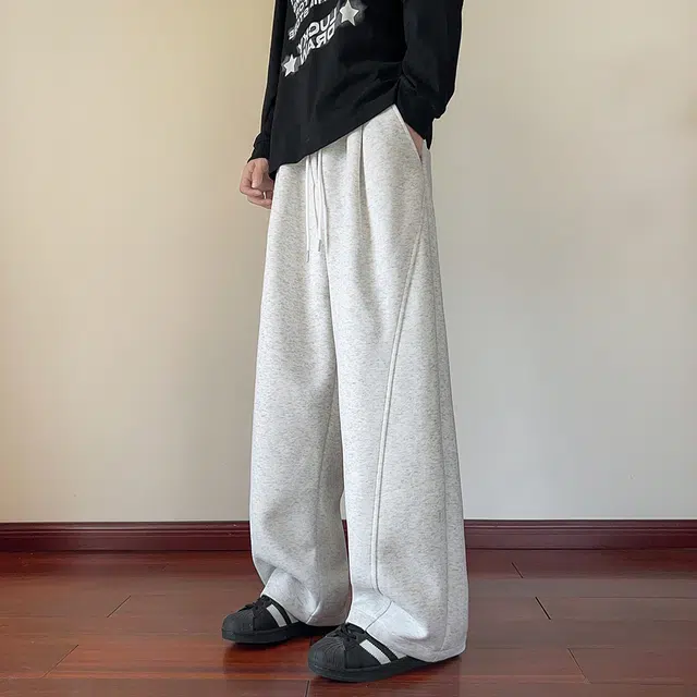 徐太浪 美式复古拼接设计感直筒阔腿显高显瘦校园运动风卫裤休闲裤 男女同款