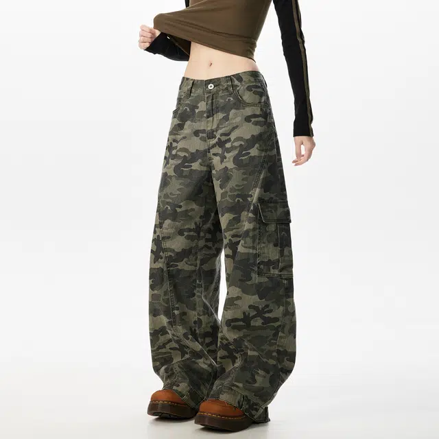 徐太浪 美式复古大口袋设计感中缝弧形拼接工装弯刀裤宽松显瘦潮牌休闲牛仔裤 男女同款