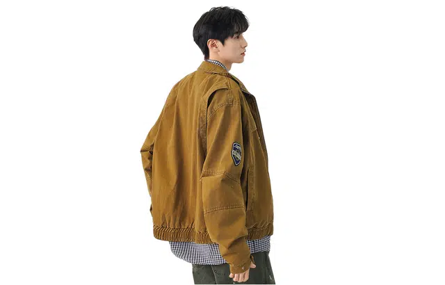 徐太浪 美式高街复古水洗拼接外套潮流翻领工装设计百搭款式长袖耐磨保暖牛仔上衣夹克 男女同款