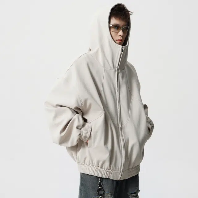 徐太浪 美式重磅解构拼接设计感高街潮牌休闲复古运动百搭开衫短款外套上衣连帽夹克 男女同款