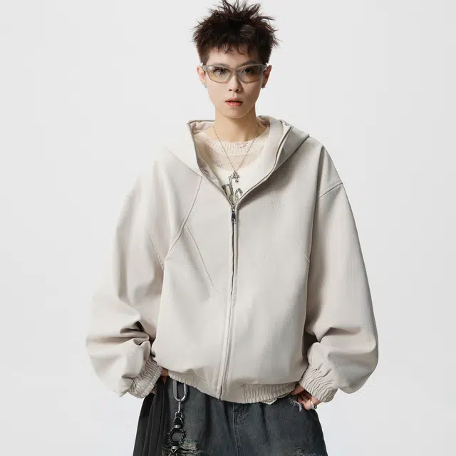 徐太浪 美式重磅解构拼接设计感高街潮牌休闲复古运动百搭开衫短款外套上衣连帽夹克 男女同款