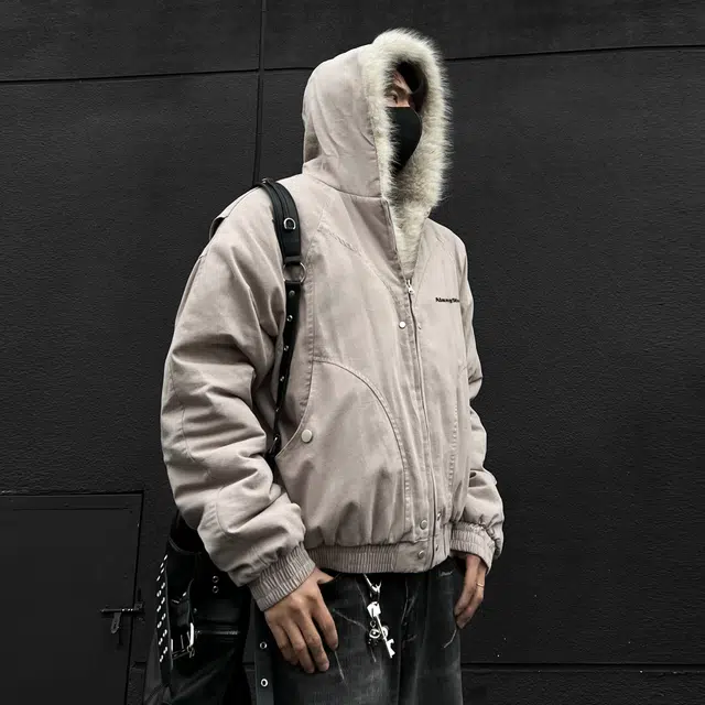 徐太浪 美式复古纯色座山雕连帽重磅帆布加厚保暖棉服 男女同款