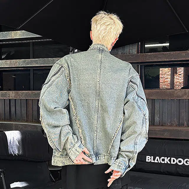 徐太浪 美式高街水洗做旧设计感猫须牛仔外套街头风耐磨痞帅休闲情侣上衣夹克 男女同款