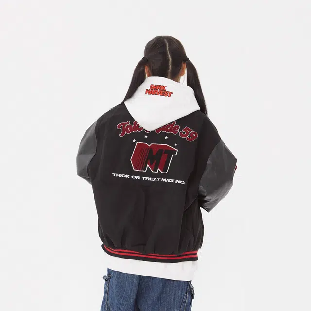 稻草人  美式拼接撞色国潮宽松重磅棒球服 男女同款