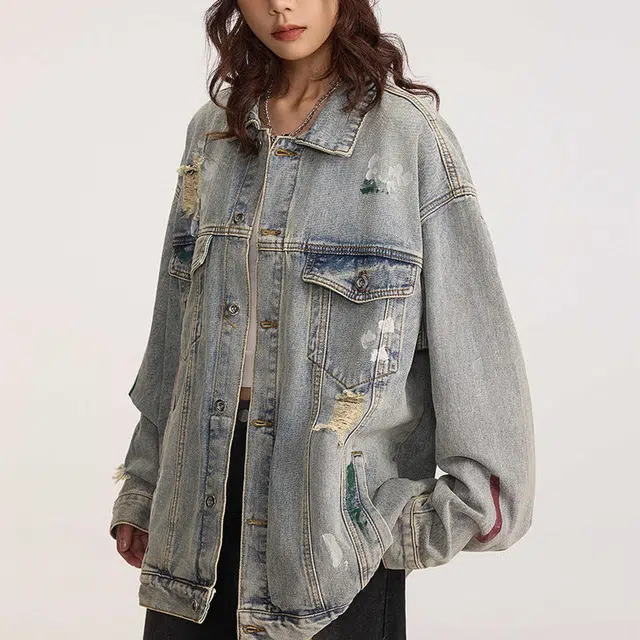 稻草人 潮流经典时髦休闲复古破旧牛仔外套 男女同款