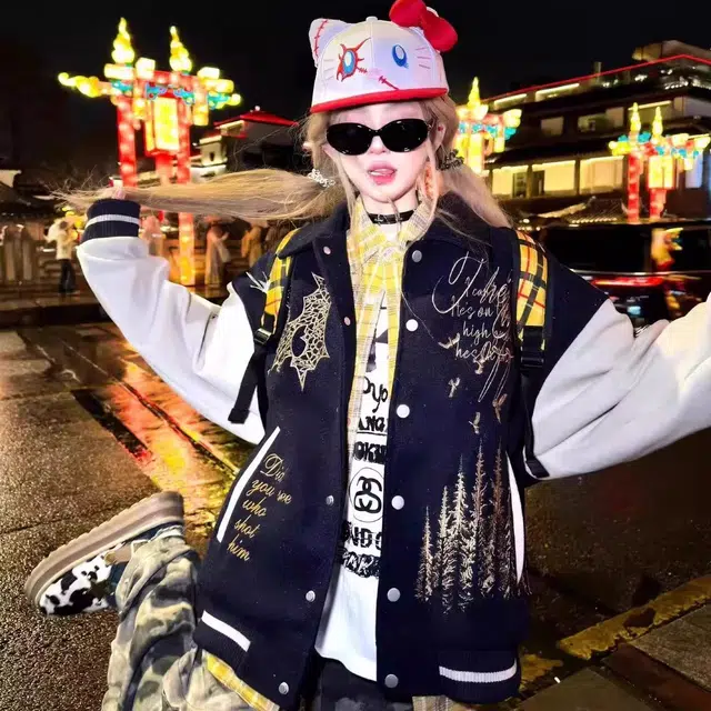 稻草人  美式嘻哈高街重磅潮流百搭刺绣棒球服 男女同款