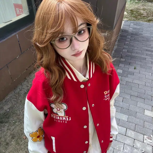 稻草人  设计感宽松夹克美式潮牌拼色刺绣花朵棒球服 男女同款