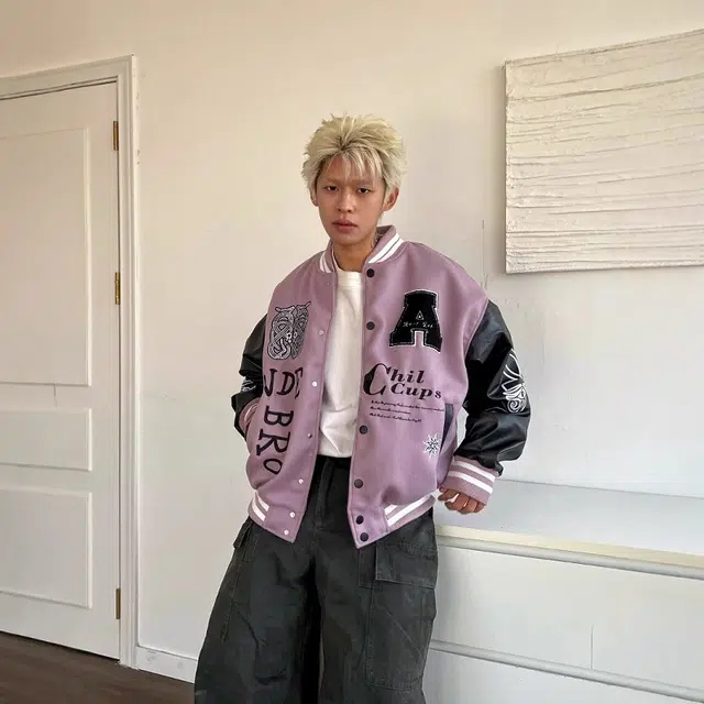 稻草人  美式字母刺绣拼色棒球服 男女同款